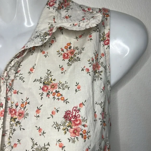 Ralph Lauren Sleeveless button down tie floral spring Blouse beige - Picture 3 of 5